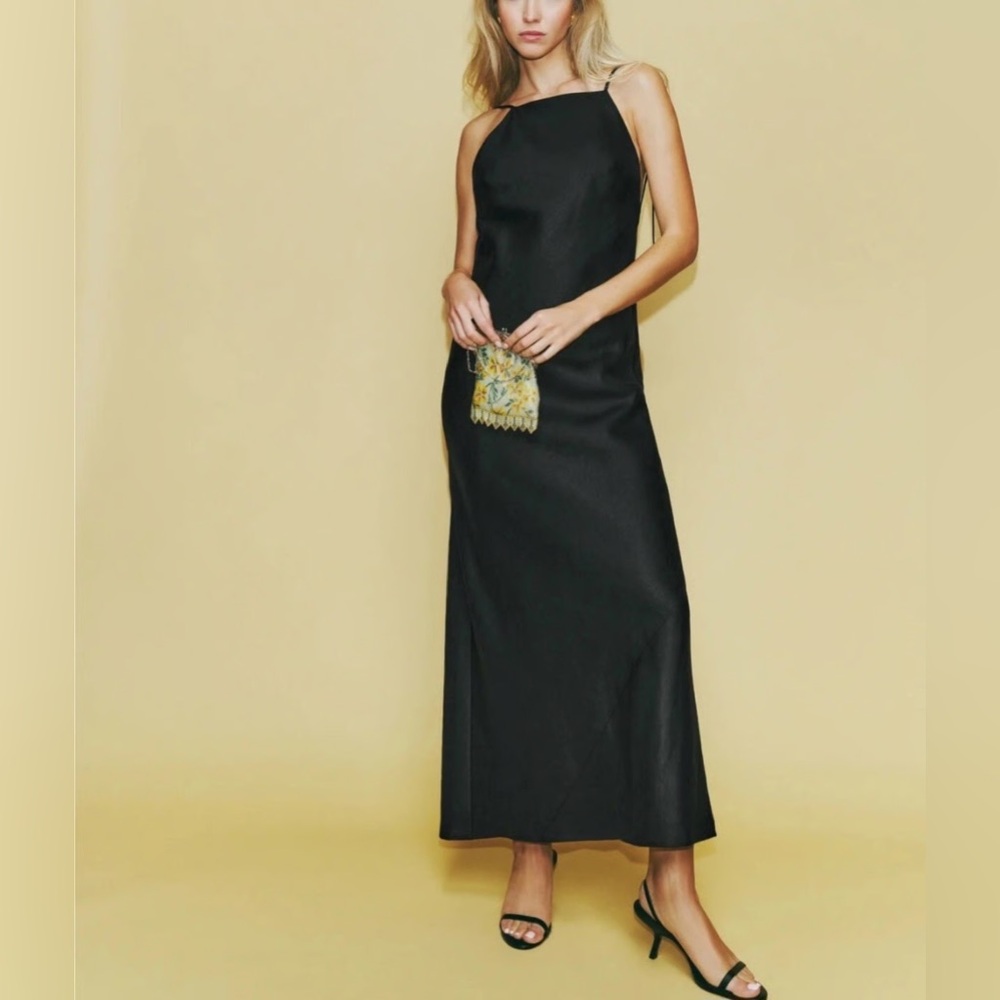 Reformation Selina Linen Dress in Black